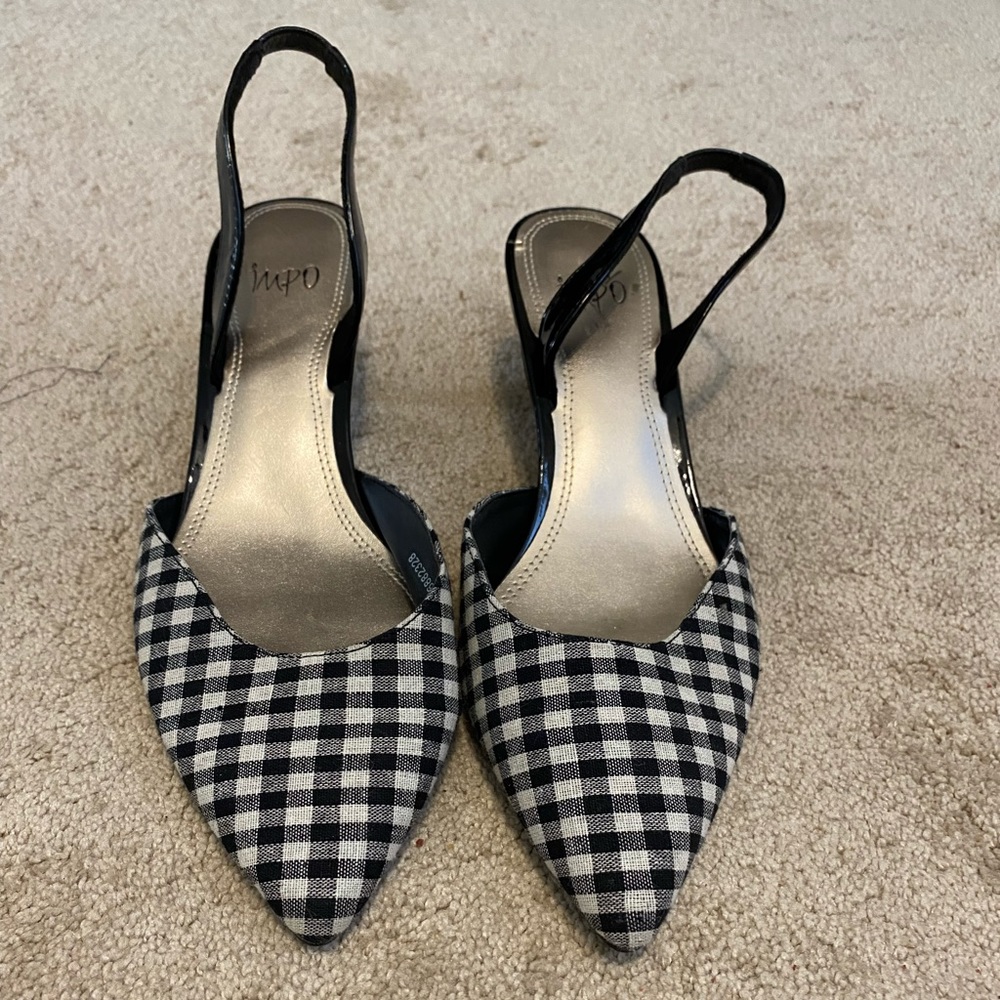 Impo black & white Kitten heel sling backs sz 10